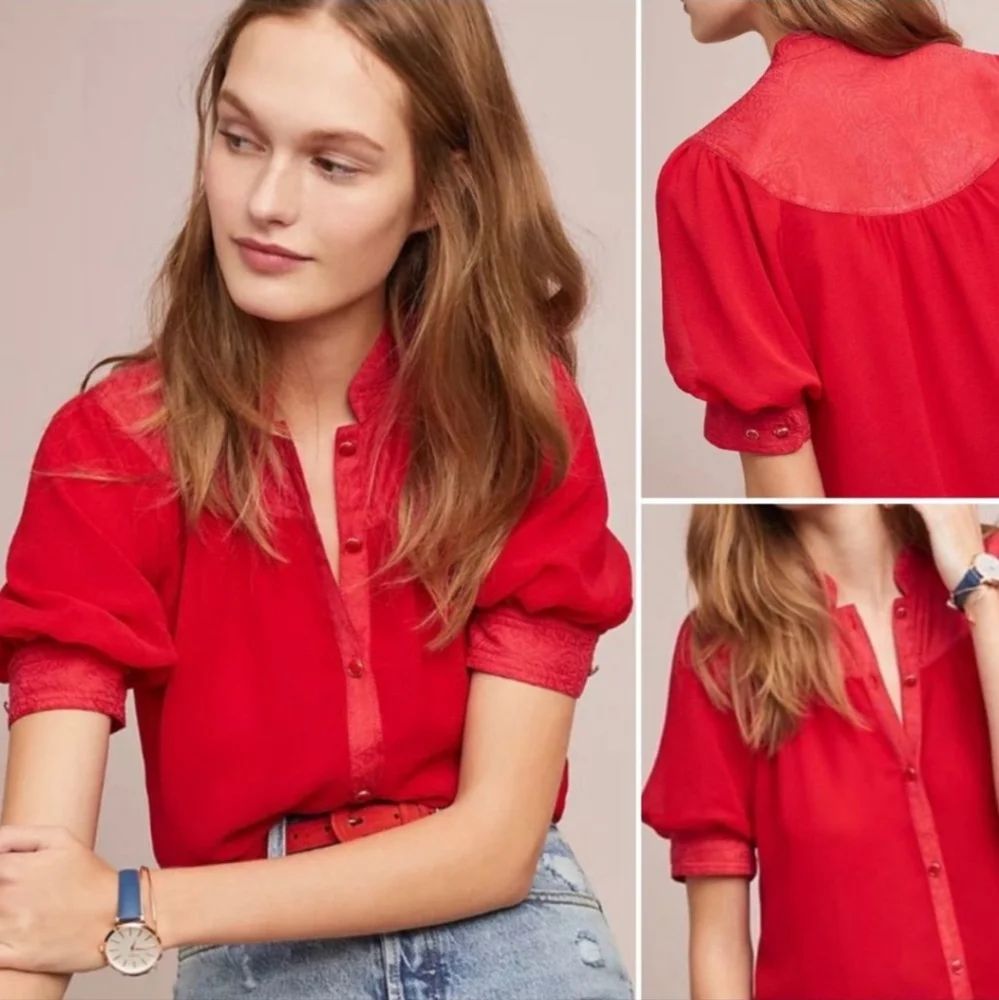NWT Maeve By Anthropologie Lavoie Red  Blouse - Picture 2 of 10